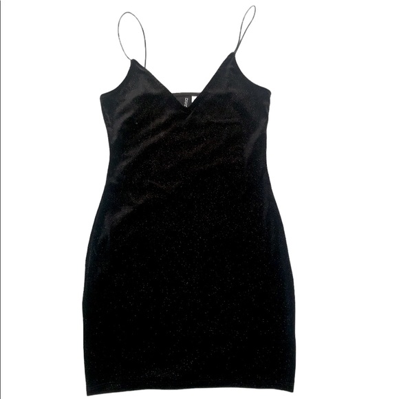 Black Velour Glitter Cocktail Dress with Bungee Straps - Picture 1 of 2